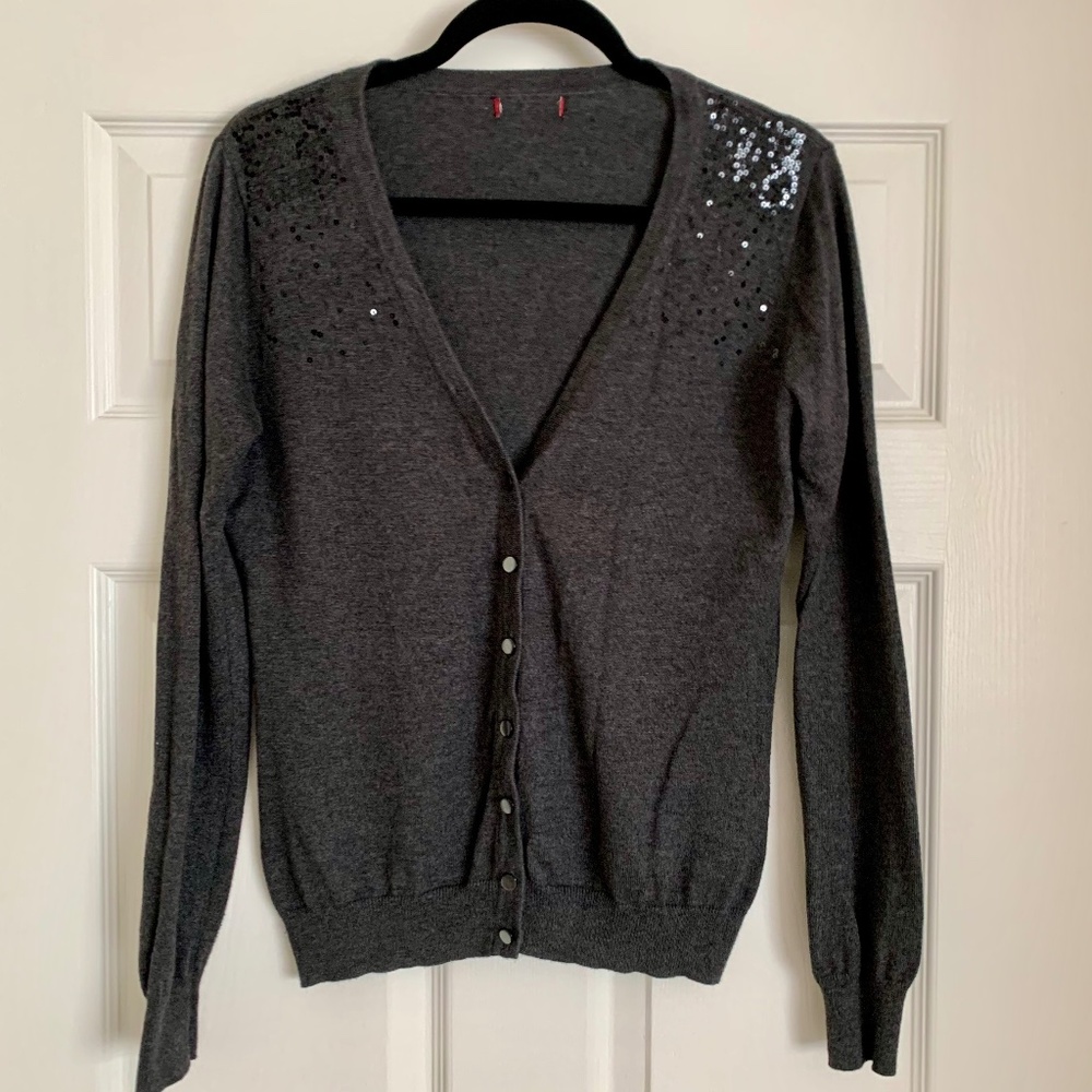 Dark Gray Cardigan with Sequin Accents